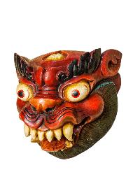 Buddhist Wooden Mask Of [snow Lion], Tibetan Style Wtih [traditional Colors], Poplar Wood