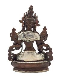 [white Tara], Buddhist Miniature Statue, [silver And Chocolate Oxidized]