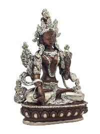 [white Tara], Buddhist Miniature Statue, [silver And Chocolate Oxidized]