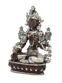 [white Tara], Buddhist Miniature Statue, [silver And Chocolate Oxidized]