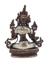 [green Tara], Buddhist Miniature Statue, [silver And Chocolate Oxidized]