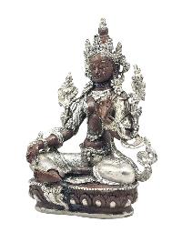 [green Tara], Buddhist Miniature Statue, [silver And Chocolate Oxidized]