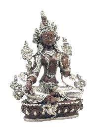 [green Tara], Buddhist Miniature Statue, [silver And Chocolate Oxidized]