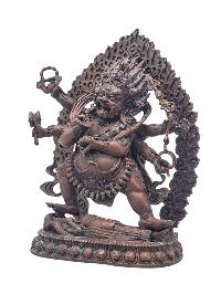 [six Arm Mahakala Black Cloak], Buddhist Miniature Statue, [chocolate Oxidized]