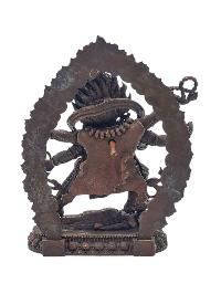 [six Arm Mahakala Black Cloak], Buddhist Miniature Statue, [chocolate Oxidized]