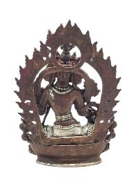 [green Tara], Buddhist Miniature Statue, [silver And Chocolate Oxidized]