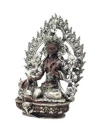 [green Tara], Buddhist Miniature Statue, [silver And Chocolate Oxidized]