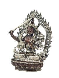 [manjushri], Buddhist Miniature Statue, [silver And Chocolate Oxidized]