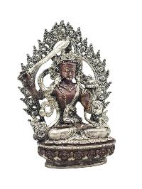 [manjushri], Buddhist Miniature Statue, [silver And Chocolate Oxidized]