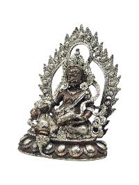 [yellow Jambhala], Buddhist Miniature Statue, [silver And Chocolate Oxidized]