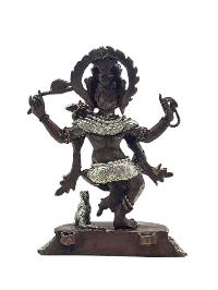 [four Arms Ganesh], Buddhist Miniature Statue, [silver And Chocolate Oxidized]