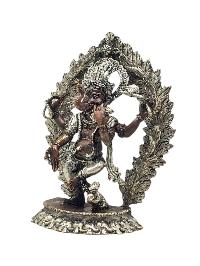 [four Arms Ganesh], Buddhist Miniature Statue, [silver And Chocolate Oxidized]