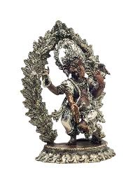 [four Arms Ganesh], Buddhist Miniature Statue, [silver And Chocolate Oxidized]