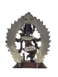 [four Arms Ganesh], Buddhist Miniature Statue, [silver And Chocolate Oxidized]