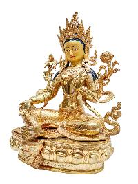 [green Tara], Buddhist Handmade Statue, [full Gold Plated], [face Painted]