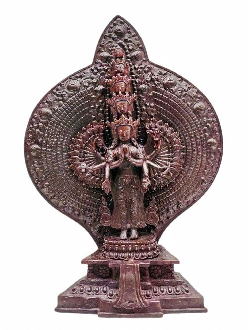 [1000] Thousand Arms [sahasrabhuja Avalokitesvara], Buddhist Handmade Statue, [chocolate Oxidized]