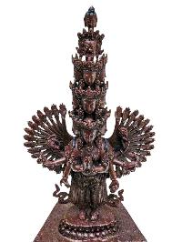 [1000] Thousand Arms [sahasrabhuja Avalokitesvara], Buddhist Handmade Statue, [chocolate Oxidized]
