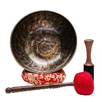 [full Moon Bowl], Moon Carved, Buddhist Hand Beaten, Antique Finishing, [select Accessories]