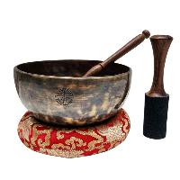 [full Moon Bowl], Moon Carved, Buddhist Hand Beaten, Antique Finishing, [select Accessories]