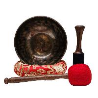 [full Moon Bowl], Moon Carved, Buddhist Hand Beaten, Antique Finishing, [select Accessories]