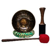 [full Moon Bowl], Moon Carved, Buddhist Hand Beaten, Antique Finishing, [select Accessories]