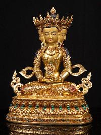 [maha Vairochana] On Double Base, Buddhist Handmade Statue, [full Gold Plated], [face Painted]