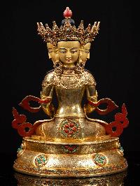 [maha Vairochana] On Double Base, Buddhist Handmade Statue, [full Gold Plated], [face Painted]