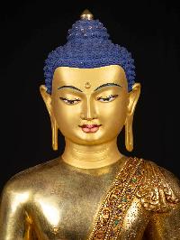 [shakyamuni Buddha] On Double Base, Buddhist Handmade Statue, [full Gold Plated], [face Painted]