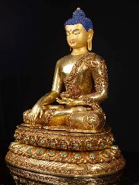 [shakyamuni Buddha] On Double Base, Buddhist Handmade Statue, [full Gold Plated], [face Painted]