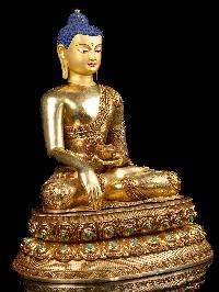 [shakyamuni Buddha] On Double Base, Buddhist Handmade Statue, [full Gold Plated], [face Painted]