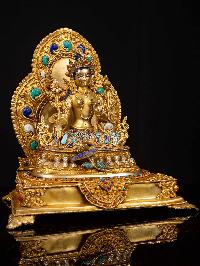 [green Tara] On Throne, Buddhist Handmade Statue, [full Gold Plated], [face Painted]