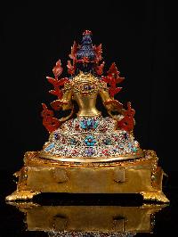 [green Tara] On Throne, Buddhist Handmade Statue, [full Gold Plated], [face Painted]