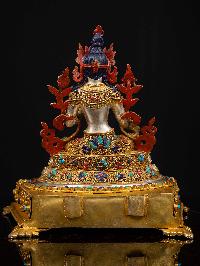 [green Tara] On Throne, Buddhist Handmade Statue, [full Gold Plated], [face Painted]