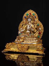[green Tara] On Throne, Buddhist Handmade Statue, [full Gold Plated], [face Painted]