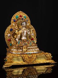 [green Tara] On Throne, Buddhist Handmade Statue, [full Gold Plated], [face Painted]