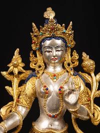 [green Tara] On Throne, Buddhist Handmade Statue, [full Gold Plated], [face Painted]