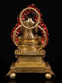 [shakyamuni Buddha On Throne], Buddhist Handmade Statue, [full Gold Plated], [face Painted]