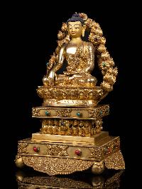 [shakyamuni Buddha On Throne], Buddhist Handmade Statue, [full Gold Plated], [face Painted]