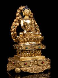 [shakyamuni Buddha On Throne], Buddhist Handmade Statue, [full Gold Plated], [face Painted]