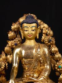 [shakyamuni Buddha On Throne], Buddhist Handmade Statue, [full Gold Plated], [face Painted]