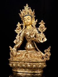 [white Tara], Buddhist Handmade Statue, [full Gold Plated], [face Painted]