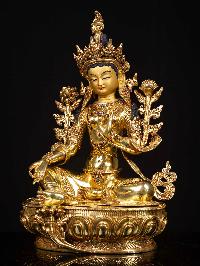 [green Tara], Buddhist Handmade Statue, [full Gold Plated], [face Painted]