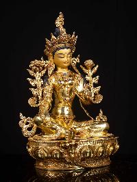 [green Tara], Buddhist Handmade Statue, [full Gold Plated], [face Painted]