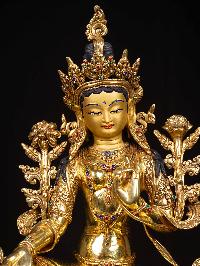 [green Tara], Buddhist Handmade Statue, [full Gold Plated], [face Painted]