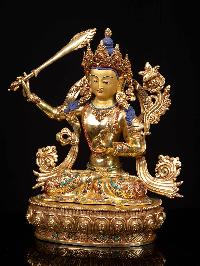 [manjushri], Buddhist Handmade Statue, [full Gold Plated], [face Painted]