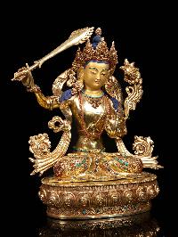 [manjushri], Buddhist Handmade Statue, [full Gold Plated], [face Painted]