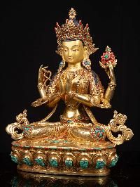 [chenrezig], Buddhist Handmade Statue, [full Gold Plated], [face Painted]