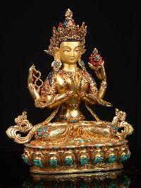 [chenrezig], Buddhist Handmade Statue, [full Gold Plated], [face Painted]