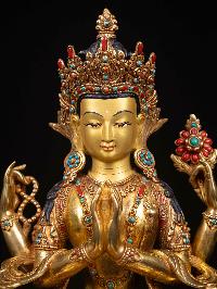 [chenrezig], Buddhist Handmade Statue, [full Gold Plated], [face Painted]