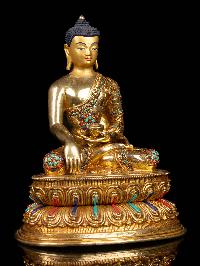 [shakyamuni Buddha] On Double Base, Buddhist Handmade Statue, [full Gold Plated], [face Painted]